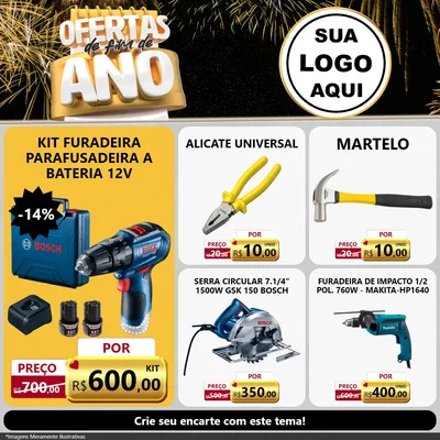 Modelo de Rede Social para Feed Facebook com o tema Ofertas de Fim de Ano para Maquinas e Ferramentas