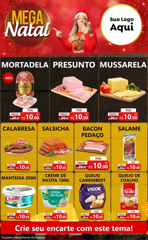 Modelo de Encarte para Encarte Grande com o tema Mega Natal para Frios e Laticínios