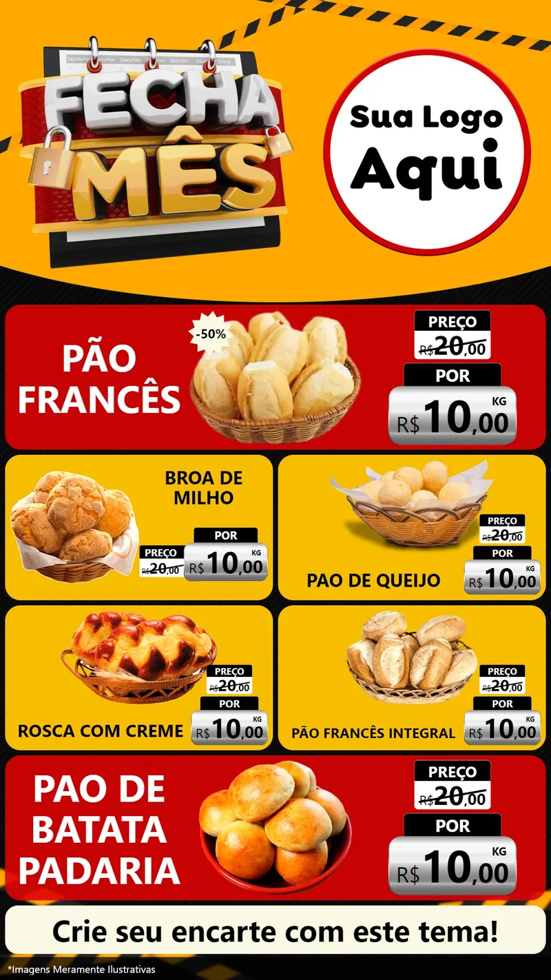 Modelo de TV para TV Vertical com o tema Fecha Mês para Padaria