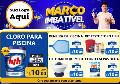 Modelo de Encarte para Encarte A4 Horizontal com o tema Março Imbatível para Produtos para Piscina