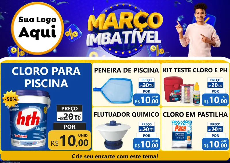 Modelo de Encarte para Encarte A4 Horizontal com o tema Março Imbatível para Produtos para Piscina