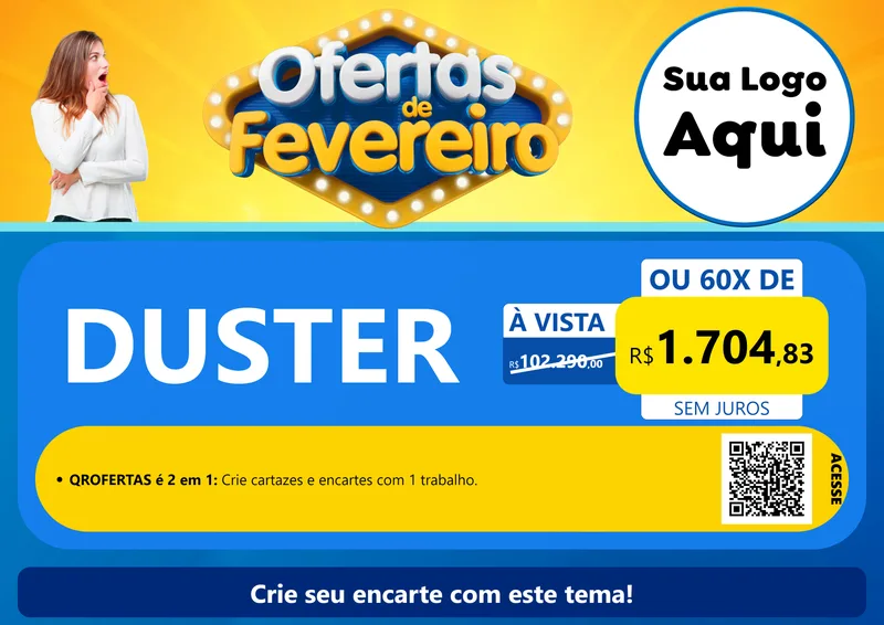 Modelo de Cartaz para Cartaz A4 Horizontal com o tema Ofertas de Fevereiro para Concessionaria de Carros