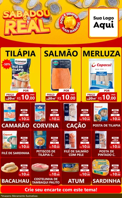 Modelo de Encarte para Encarte Grande com o tema Sabadou do Real para Peixaria