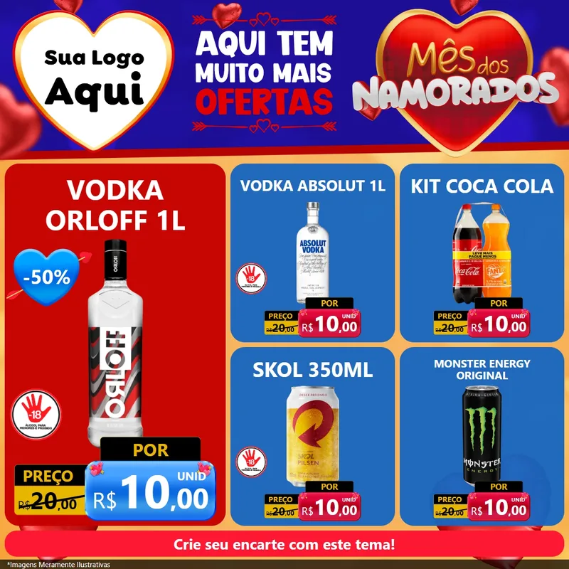 Modelo de Rede Social para Feed Facebook com o tema Mês dos Namorados para Distribuidora de bebidas