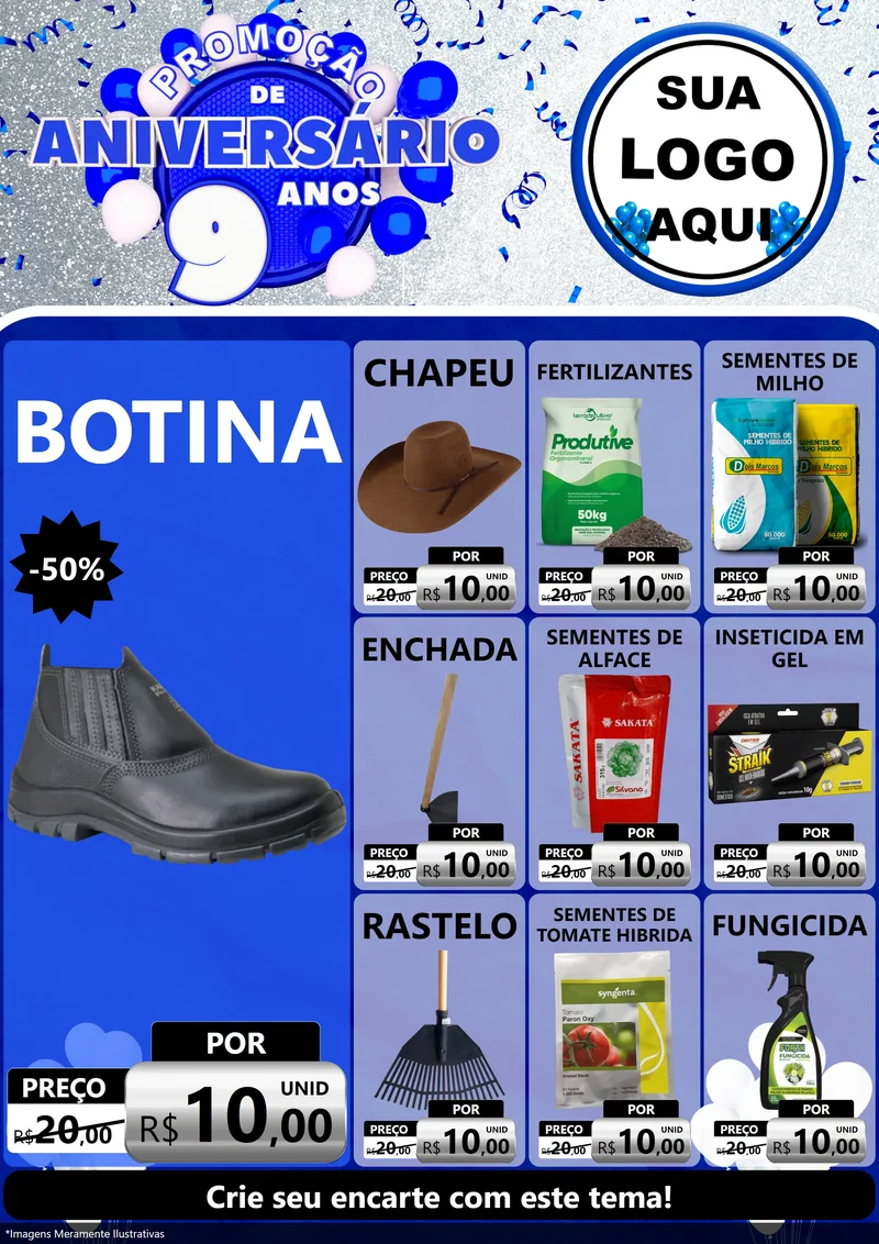 Modelo de Encarte para Encarte A4 Vertical com o tema Promoção de Aniversário - 9 Anos para Agropecuária