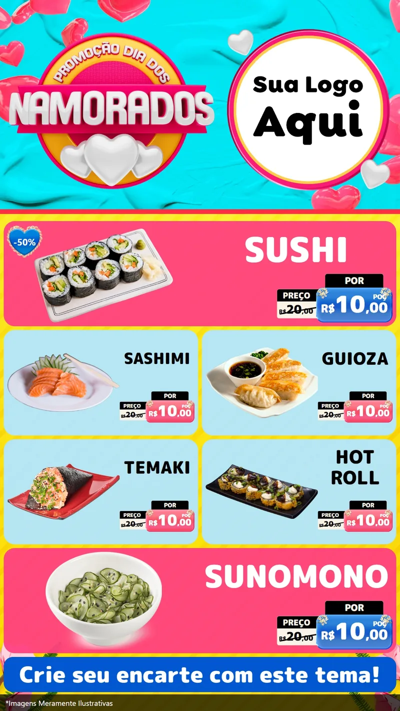 Modelo de TV para TV Vertical com o tema Promoção Dia dos Namorados para Comida japonesa