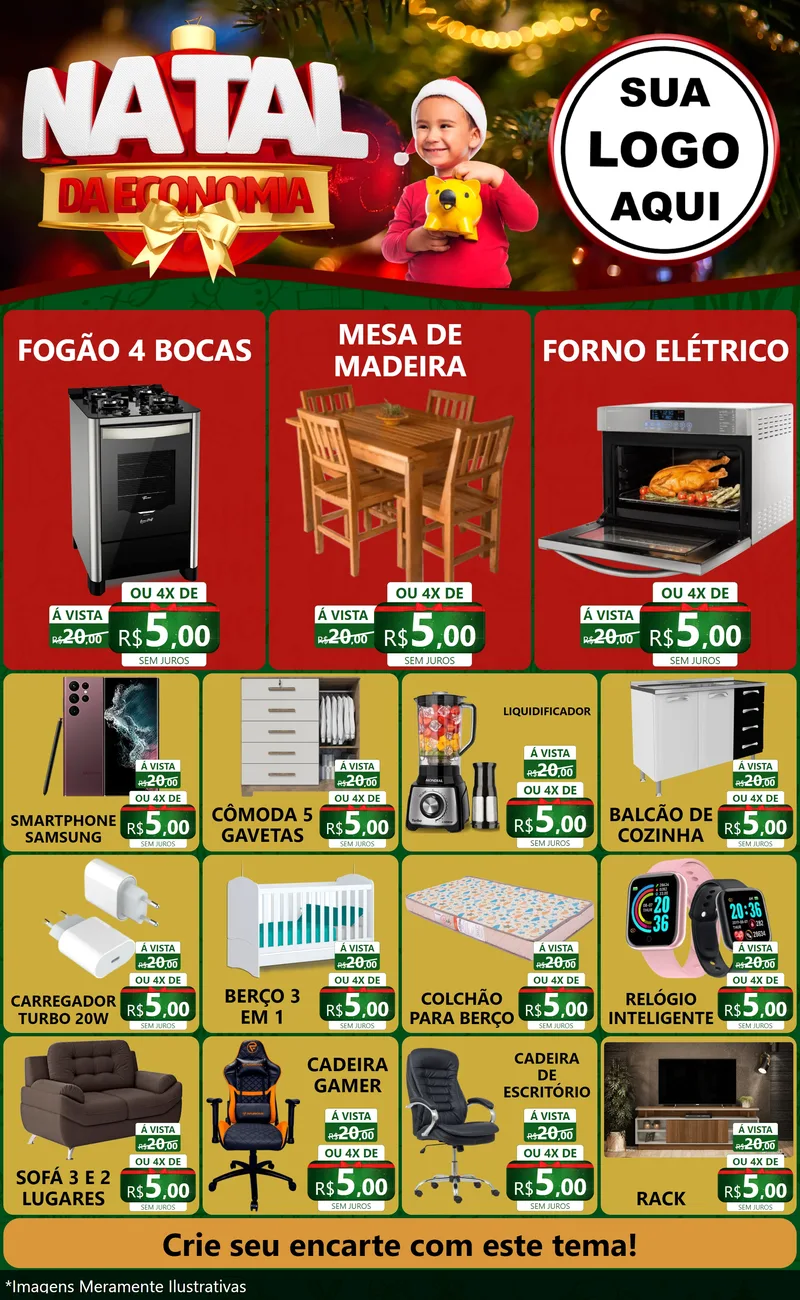 Modelo de Encarte para Encarte Grande com o tema Natal da Economia para Móveis e Eletro