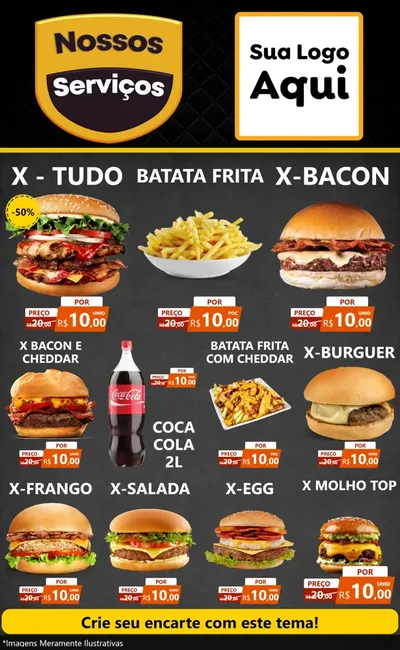 Modelo de Encarte para Encarte Grande com o tema Nossos Serviços para Hamburgueria