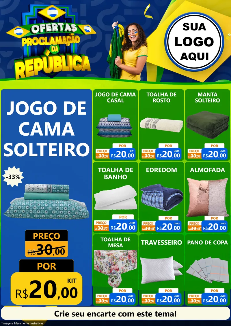 Modelo de Encarte para Encarte A4 Vertical com o tema Ofertas Proclamação da República para Cama, Mesa e Banho
