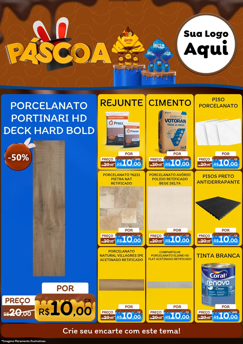 Modelo de Encarte para Encarte A4 Vertical com o tema Páscoa para Pisos e revestimentos