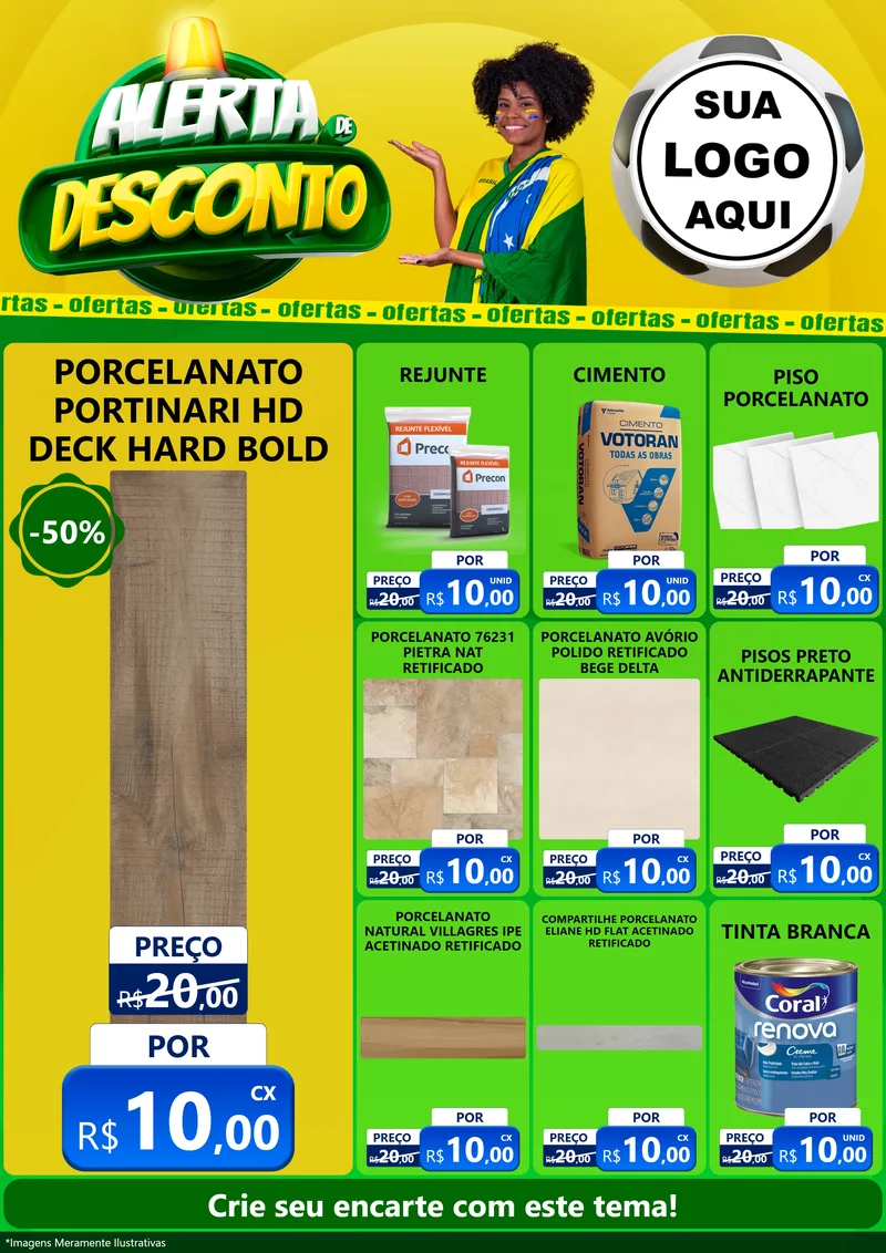 Modelo de Encarte para Encarte A4 Vertical com o tema Alerta de Desconto para Pisos e revestimentos