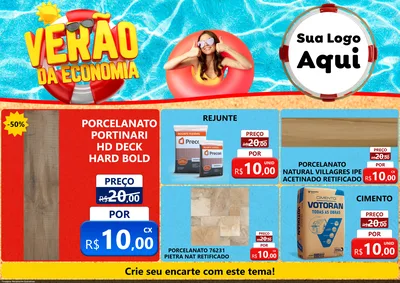 Modelo de Encarte para Encarte A4 Horizontal com o tema Verão da Economia para Pisos e revestimentos
