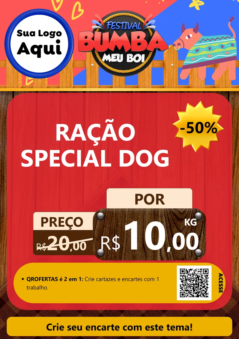 Modelo de Cartaz para Cartaz A4 Vertical com o tema Festival Bumba Meu Boi para Pet Shop