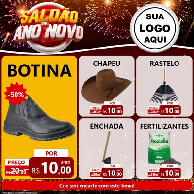 Modelo de Rede Social para Feed Facebook com o tema Saldão de Ano Novo para Agropecuária