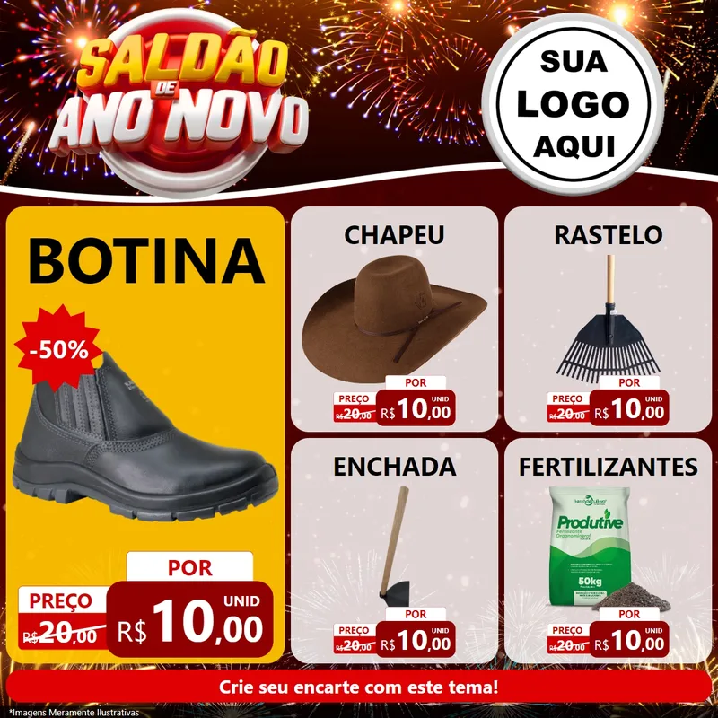 Modelo de Rede Social para Feed Facebook com o tema Saldão de Ano Novo para Agropecuária