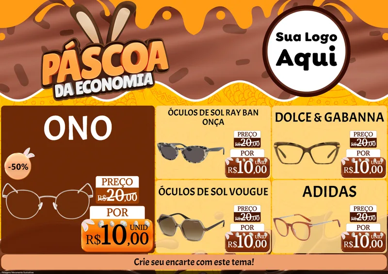 Modelo de Encarte para Encarte A4 Horizontal com o tema Páscoa da Economia para Óticas