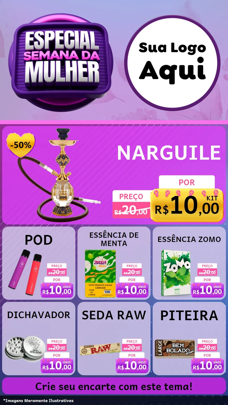 Modelo de Rede Social para Stories com o tema Especial Semana da Mulher para Tabacaria