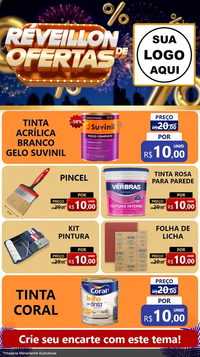 Modelo de TV para TV Vertical com o tema Réveillon de Ofertas para Tintas e Ferramentas