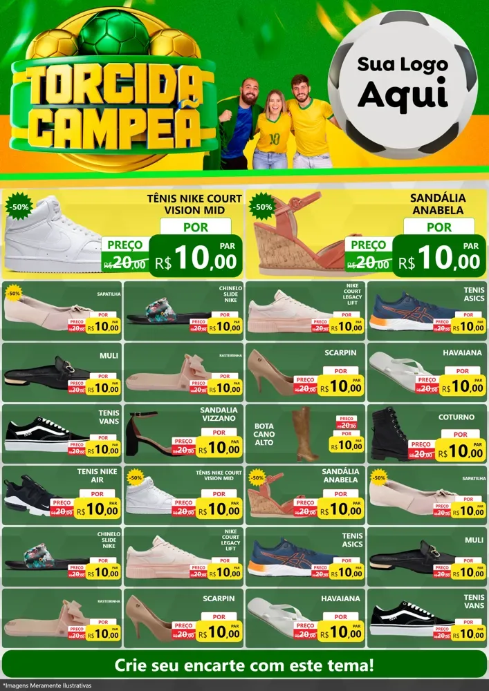 Modelo de Encarte para Encarte A4 Vertical com o tema Torcida Campeã - Copa para Calçados