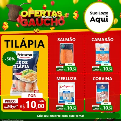 Modelo de Rede Social para Feed Facebook com o tema Ofertas Semana Do Gaúcho para Peixaria