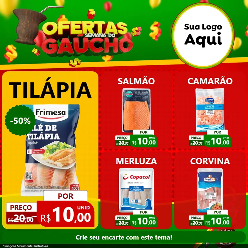 Modelo de Rede Social para Feed Facebook com o tema Ofertas Semana Do Gaúcho para Peixaria