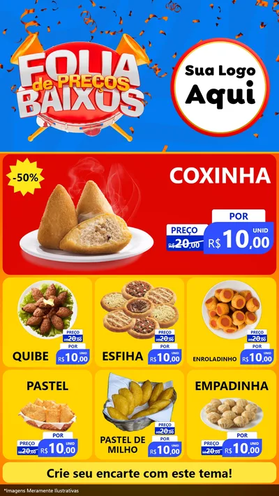 Modelo de Rede Social para Stories com o tema Folia de Preços Baixos para Salgadaria