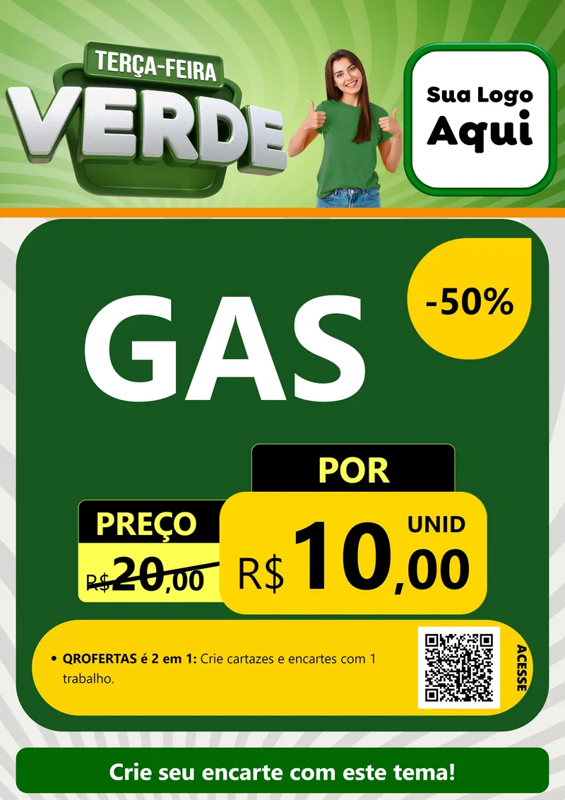 Modelo de Cartaz para Cartaz A4 Vertical com o tema Terça - Feira Verde para Água e gás