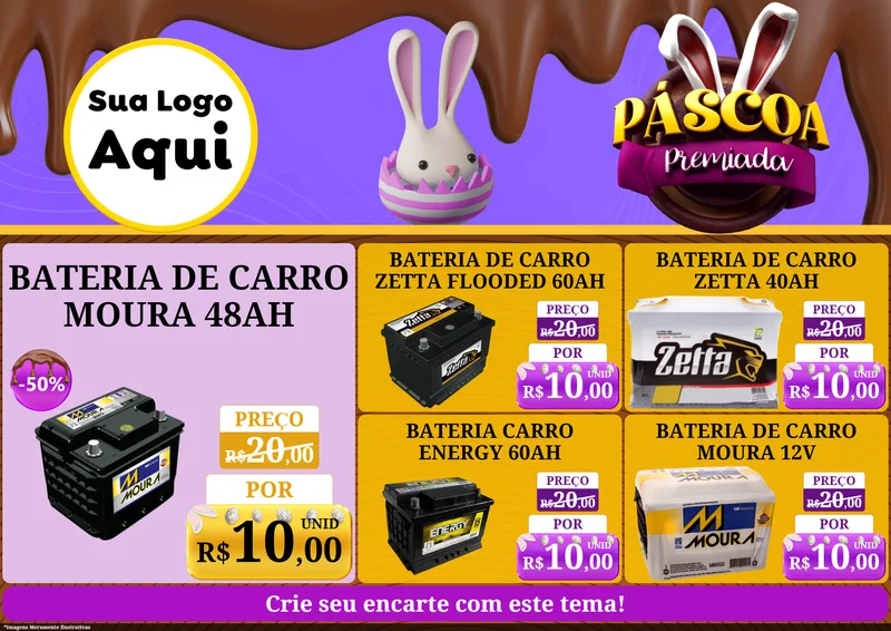 Modelo de Encarte para Encarte A4 Horizontal com o tema Páscoa Premiada para Baterias Elétricas