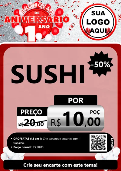 Modelo de Cartaz para Cartaz A4 Vertical com o tema Promoção de Aniversário - 1 Ano para Comida japonesa