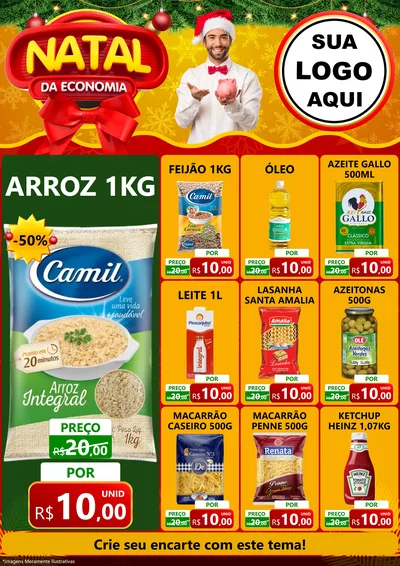 Modelo de Encarte para Encarte A4 Vertical com o tema Natal da Economia para Supermercado