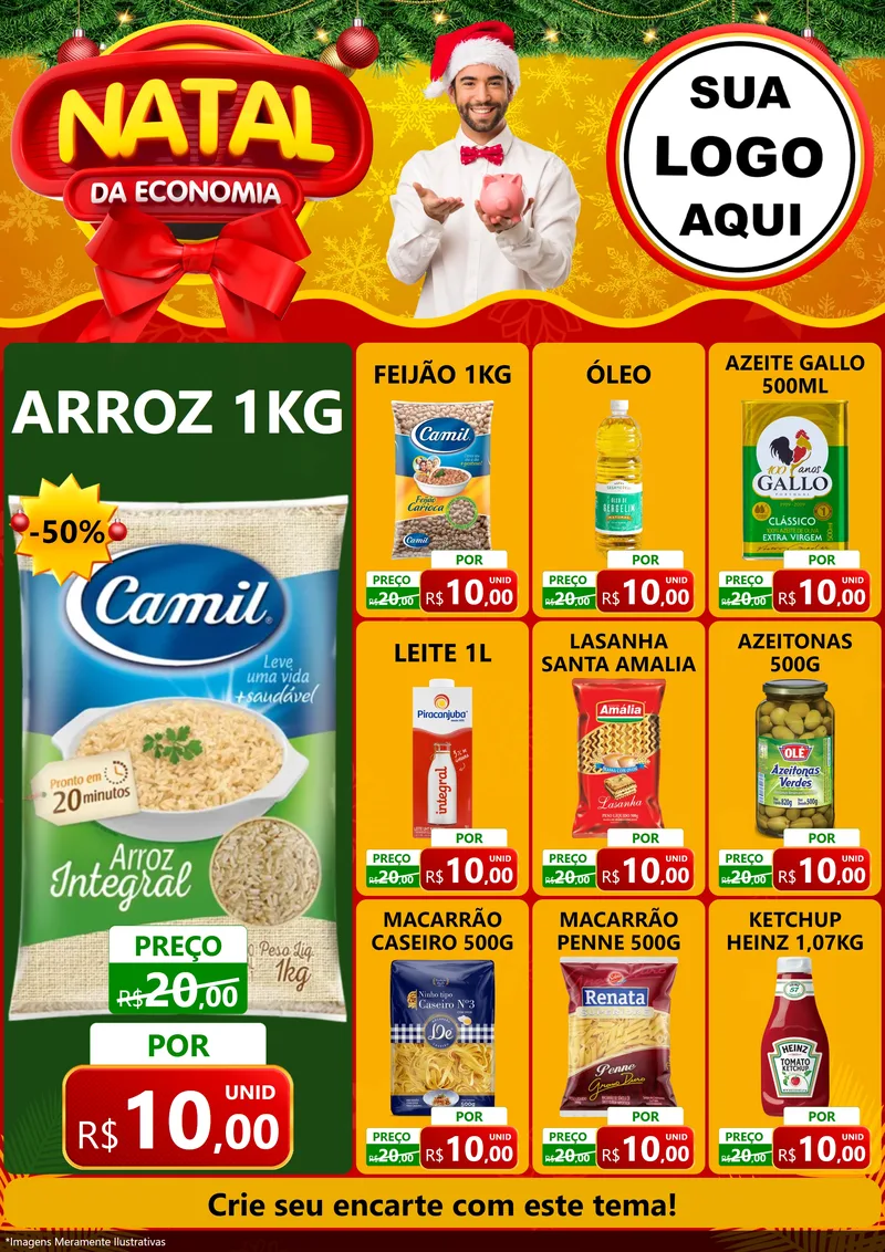 Modelo de Encarte para Encarte A4 Vertical com o tema Natal da Economia para Supermercado