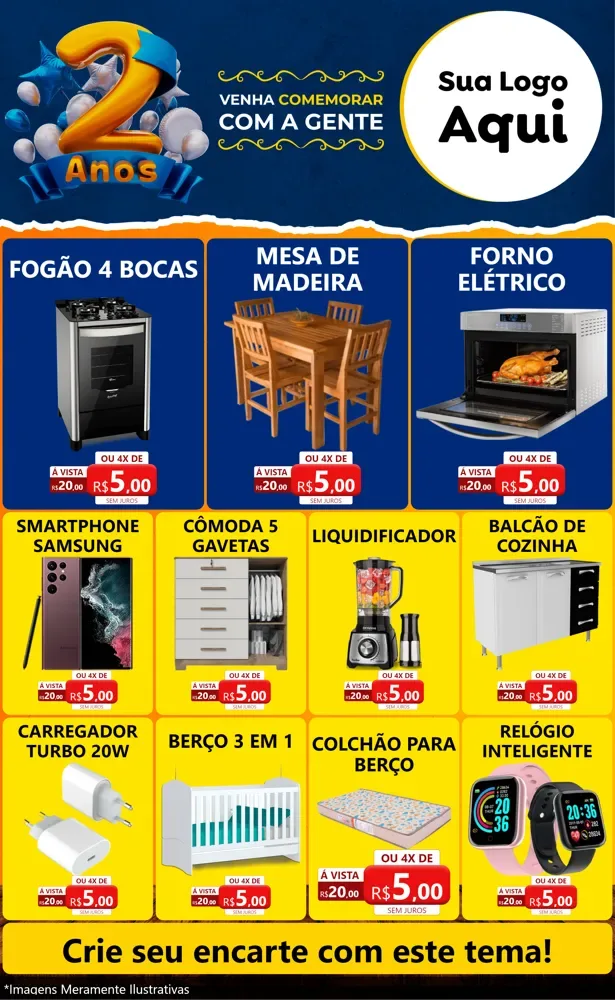 Modelo de Encarte para Encarte Grande com o tema Aniversário de 2 anos para Móveis e Eletro