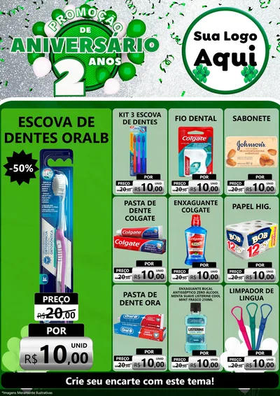 Modelo de Encarte para Encarte A4 Vertical com o tema Promoção de Aniversário - 2 Anos para Higiene Pessoal