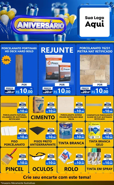 Modelo de Encarte para Encarte Grande com o tema Aniversário para Pisos e revestimentos
