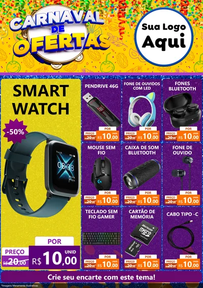 Modelo de Encarte para Encarte A4 Vertical com o tema Carnaval de Ofertas para Informática