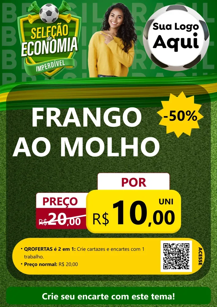 Modelo de Cartaz para Cartaz A4 Vertical com o tema Seleção de Economia - Copa para Restaurante