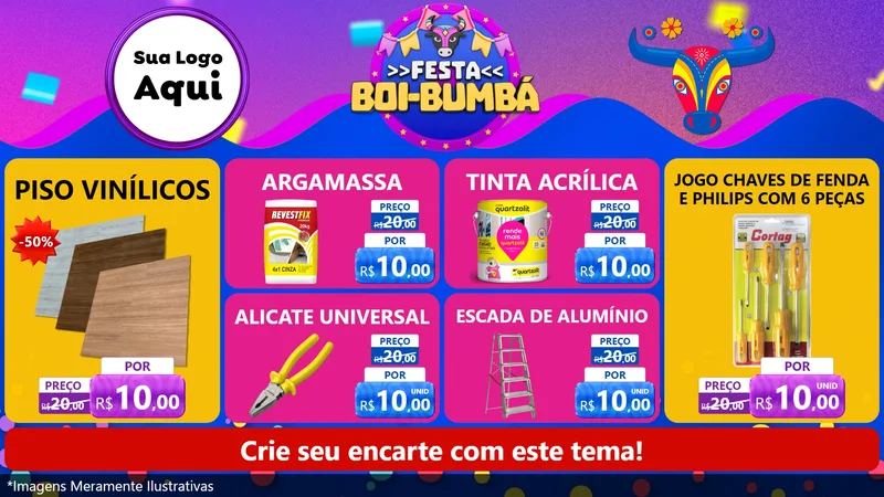 Modelo de TV para TV Horizontal com o tema Festa Boi-Bumbá para Material para Construção