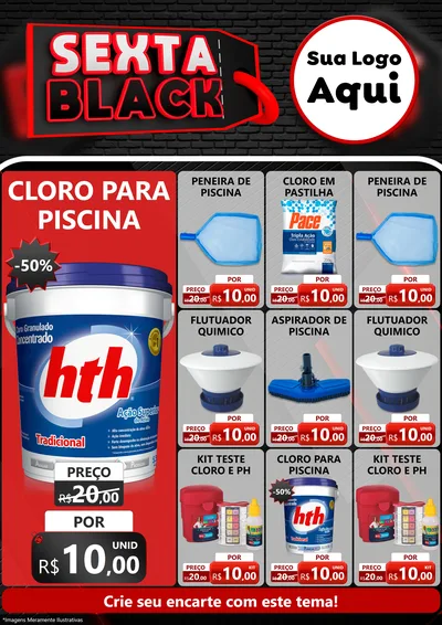 Modelo de Encarte para Encarte A4 Vertical com o tema Sexta Black para Produtos para Piscina