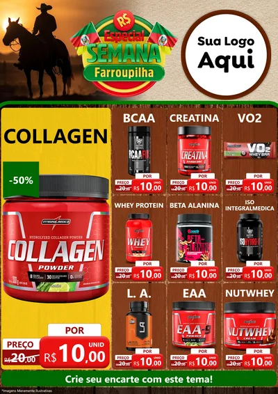 Modelo de Encarte para Encarte A4 Vertical com o tema Especial Semana Farroupilha para Suplementos alimentares