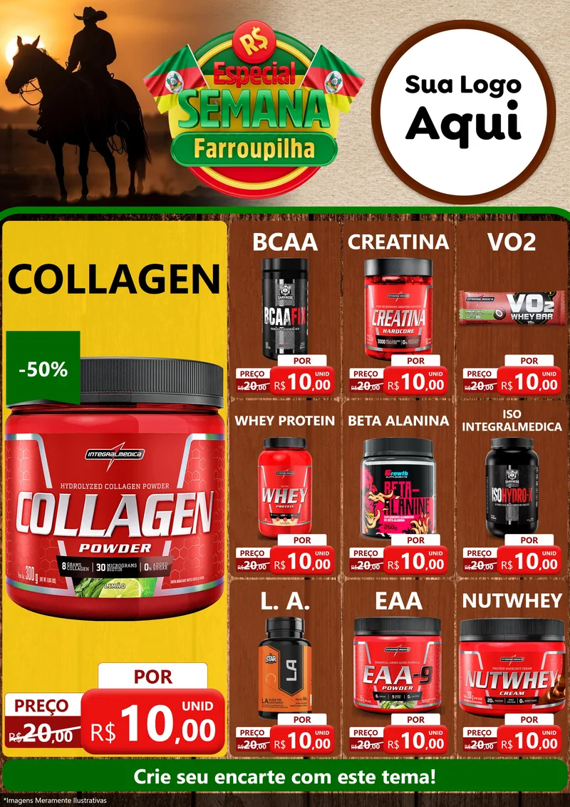 Modelo de Encarte para Encarte A4 Vertical com o tema Especial Semana Farroupilha para Suplementos alimentares