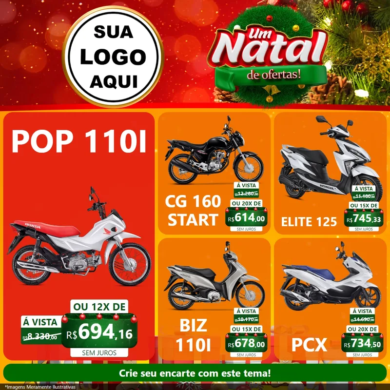 Modelo de Rede Social para Feed Facebook com o tema Um Natal de Ofertas para Concessionaria de Motos