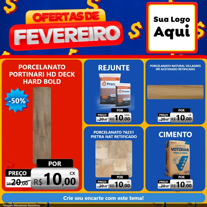 Modelo de Rede Social para Feed Facebook com o tema Ofertas de Fevereiro para Pisos e revestimentos