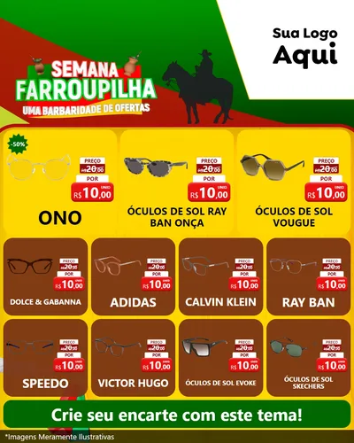 Modelo de Rede Social para Feed Instagram com o tema Semana Farroupilha - Uma Barbaridade de Ofertas para Óticas