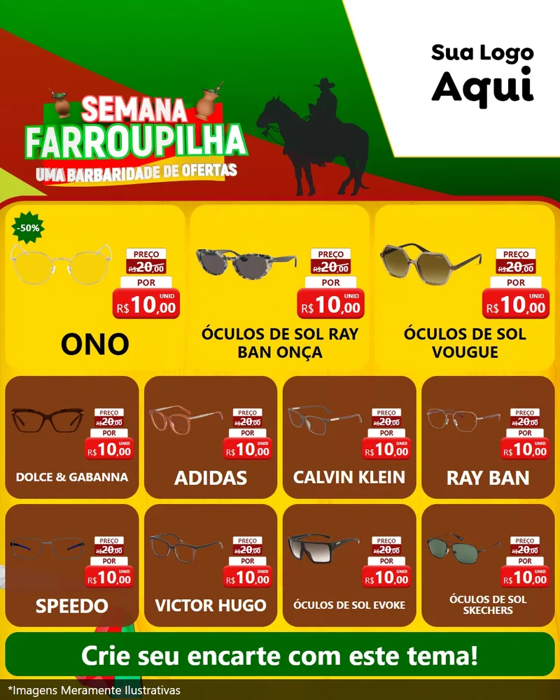 Modelo de Rede Social para Feed Instagram com o tema Semana Farroupilha - Uma Barbaridade de Ofertas para Óticas