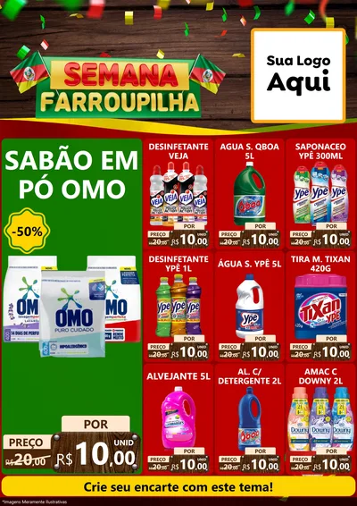 Modelo de Encarte para Encarte A4 Vertical com o tema Semana Farroupilha para Produtos de Limpeza