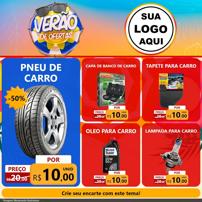 Modelo de Rede Social para Feed Facebook com o tema Verão de Ofertas para Auto peças