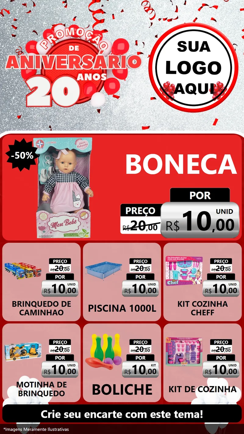 Modelo de Rede Social para Stories com o tema Promoção de Aniversário - 20 Anos para Brinquedos