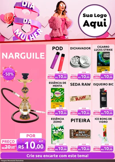 Modelo de Encarte para Encarte A4 Vertical com o tema Dia da Mulher para Tabacaria