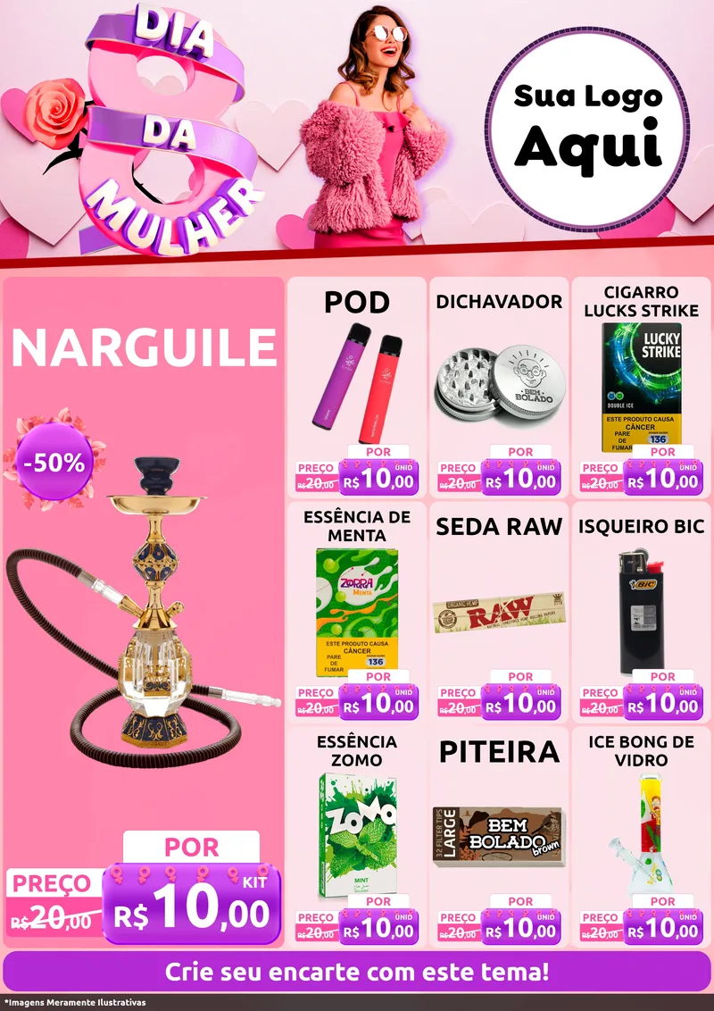 Modelo de Encarte para Encarte A4 Vertical com o tema Dia da Mulher para Tabacaria