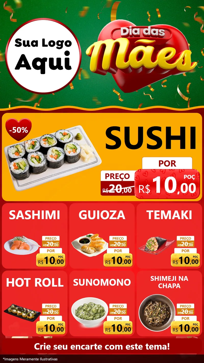 Modelo de Rede Social para Stories com o tema Dia das Mães para Comida japonesa